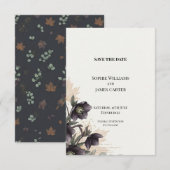 Paarse Hellebore Herfst Bruiloft Save the Date (Voorkant / Achterkant)