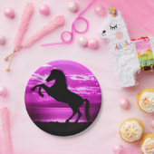 Paarse hemel en water voor zwarte paarden papieren bordje (Feest)