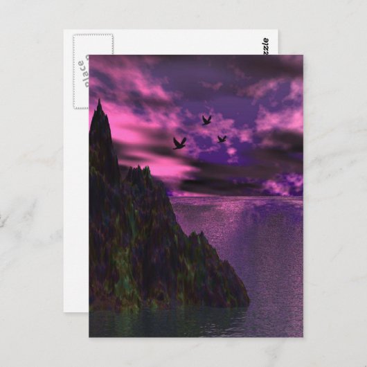 Paarse hemel met vogels 3d briefkaart (Voorkant / Achterkant)
