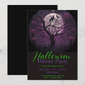 Paarse hemel Volle Maan Vogel Halloween Diner Part Kaart (Voorkant / Achterkant)