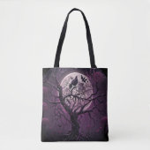 Paarse hemel Volle Maan Zwarte Vogels Halloween Tote Bag (Voorkant)