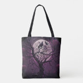 Paarse hemel Volle Maan Zwarte Vogels Halloween Tote Bag (Achterkant)