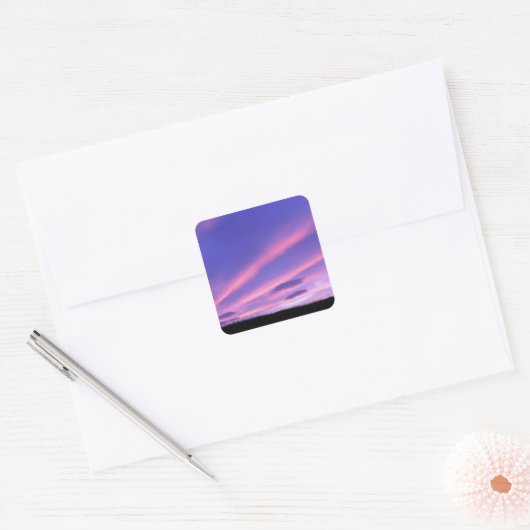 Paarse hemel zonsondergang vierkante sticker (Envelop)