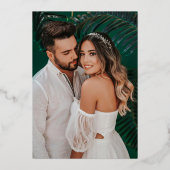 Paarse hemelbloem en gouden zomerbruiloft folie uitnodiging (Achterkant)