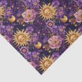 Paarse Hemelse Bloemen Zon Maan en Sterren Tissuepapier (Detail)