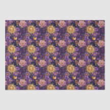 Paarse Hemelse Bloemen Zon Maan en Sterren