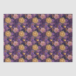 Paarse Hemelse Bloemen Zon Maan en Sterren Tissuepapier