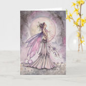 Paarse hemelse Fairy Fantasy Art Illustration Kaart (Gele Bloem)