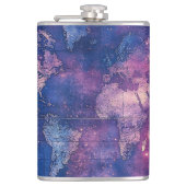 Paarse Hemelse Wereldkaart (10) Heupfles (Voorkant)