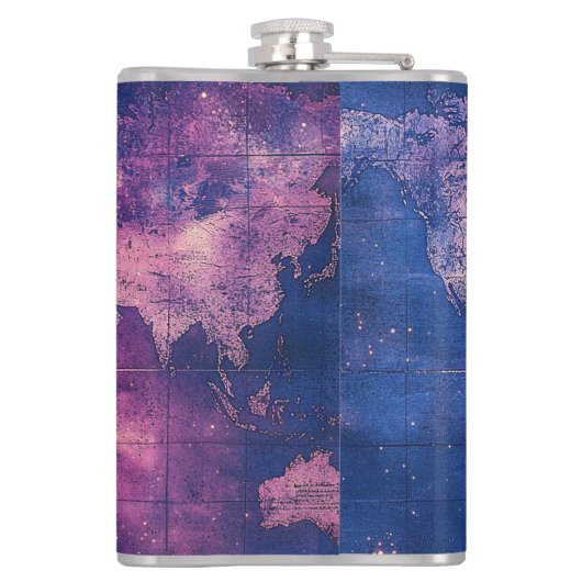 Paarse Hemelse Wereldkaart (10) Heupfles (Achterkant)