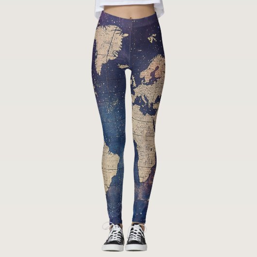Paarse Hemelse Wereldkaart (11) Leggings (Voorkant)