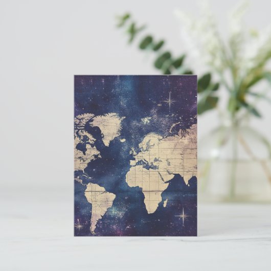  Paarse Hemelse Wereldkaart (7) Briefkaart (Staand voorkant)