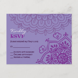 Paarse HEMSA-HAND GOD Bat Mitzvah Reply Card RSVP Kaartje