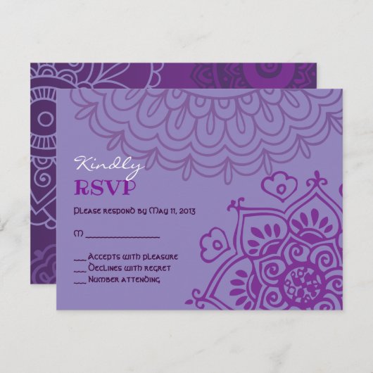 Paarse HEMSA-HAND GOD Bat Mitzvah Reply Card RSVP Kaartje (Voorkant / Achterkant)