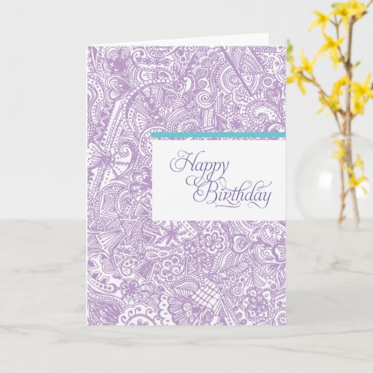 Paarse Henna Verjaardagskaart Kaart (Gele Bloem)