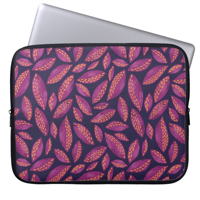 Paarse herfst bladpatroon laptop sleeve (Voorkant)