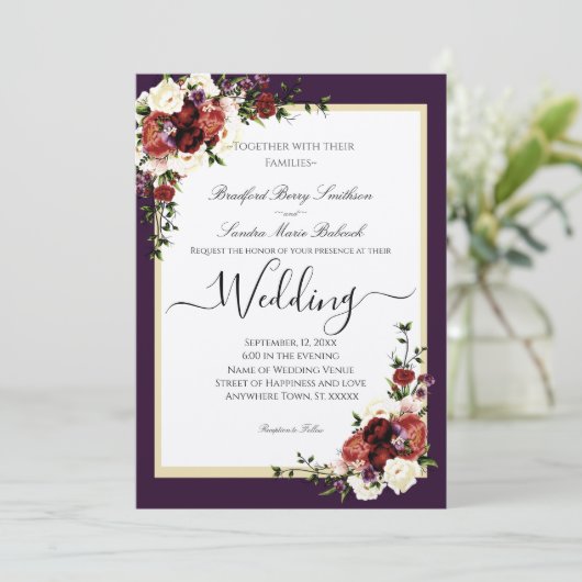 Paarse Herfst bloemen Terracotta Cream Burgundy In Kaart (Staand voorkant)