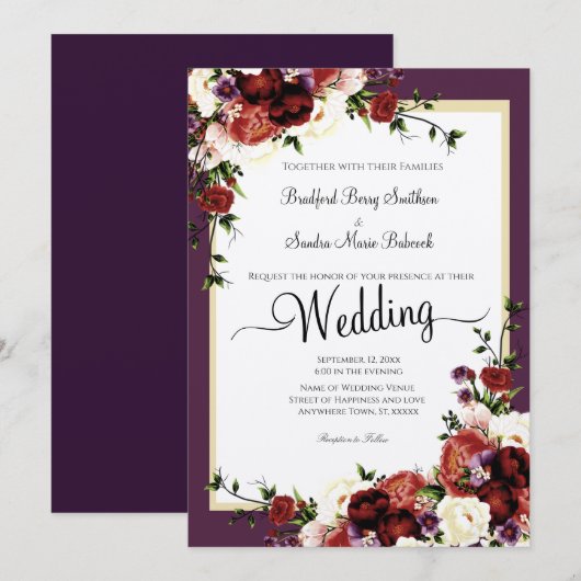 Paarse Herfst bloemen Terracotta Cream Burgundy In Kaart (Voorkant / Achterkant)