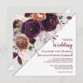Paarse Herfst Champagne Floral Geometric Wedding Kaart (Voorkant / Achterkant)