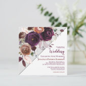 Paarse Herfst Champagne Floral Geometric Wedding Kaart (Staand voorkant)
