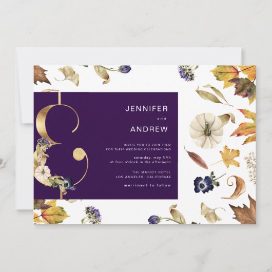 paarse herfst- en bloementeelt kaart (Voorkant)