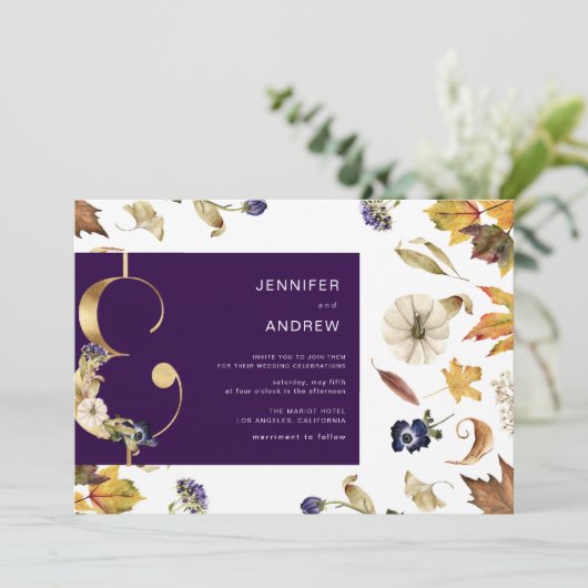 paarse herfst- en bloementeelt kaart (Staand voorkant)