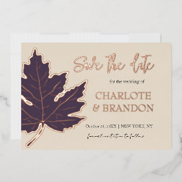 Paarse Herfst Esdoren Bruiloft Save The Date  Folie Uitnodiging