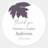 Paarse herfst maple Leaf Wedding Favors Dank je Ronde Sticker (Voorkant)