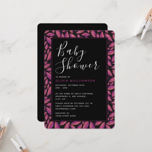 Paarse herfstbladeren Baby shower Kaart (Voorkant / Achterkant in situ)