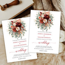 Paarse herfstbloemen Boho Eucalyptus Trouwkaart