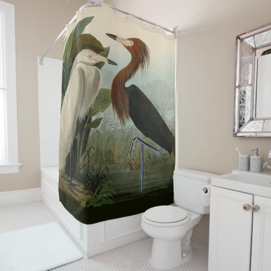 Paarse Heron Audubon-vogelschilderij Douchegordijn (In situ)