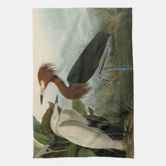 Paarse Heron Audubon-vogelschilderij Theedoek (Verticaal)
