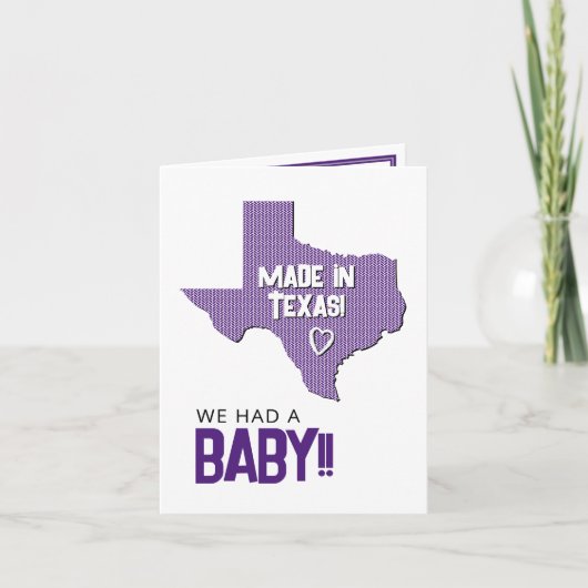 Paarse Herringbone Made in Texas Photo Baby Aankondiging (Voorkant)