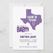 Paarse Herringbone Made in Texas Photo Baby Aankondiging (Voorkant)