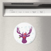 Paarse herten Happy Santa cm ronde magneet (Insitu (Vaatwasser))