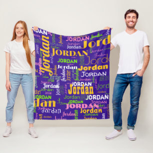 Paarse het Herhalen Naam Patroon w/Roze & Geel Fleece Deken