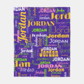 Paarse het Herhalen Naam Patroon w/Roze & Geel Fleece Deken (Voorkant)