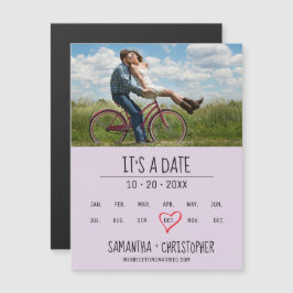 Paarse Het is een datum Custom Photo Verloving Magnetische Uitnodiging