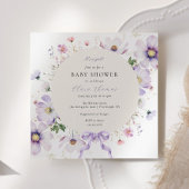 Paarse Het is een Meisje Bloemen Bow Baby shower Kaart