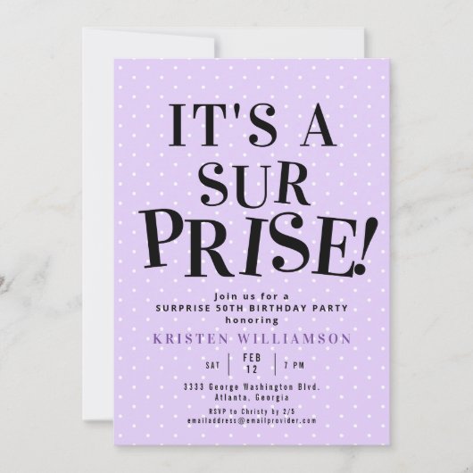Paarse Het is een Verrassing 50ste Verjaardag Kaart (Voorkant)