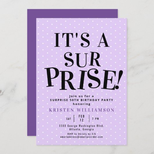 Paarse Het is een Verrassing 50ste Verjaardag Kaart (Voorkant / Achterkant)