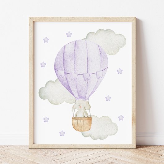 Paarse hete luchtballon, Dieren, Olifant, Sterren Poster