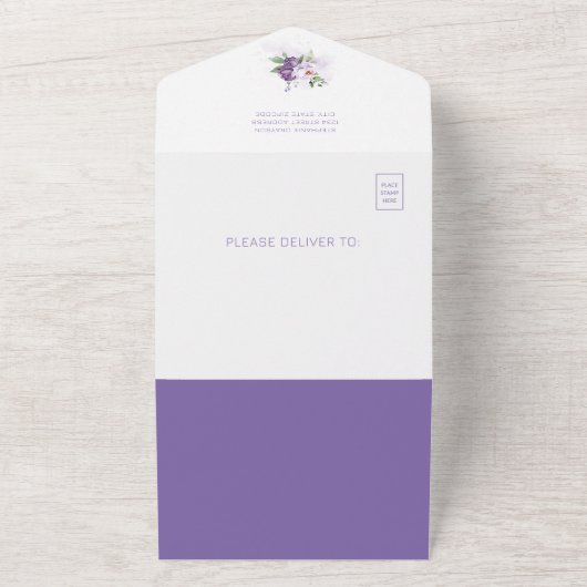 Paarse Hete Luchtballon Olifant Baby shower All In One Uitnodiging (Buitenkant)