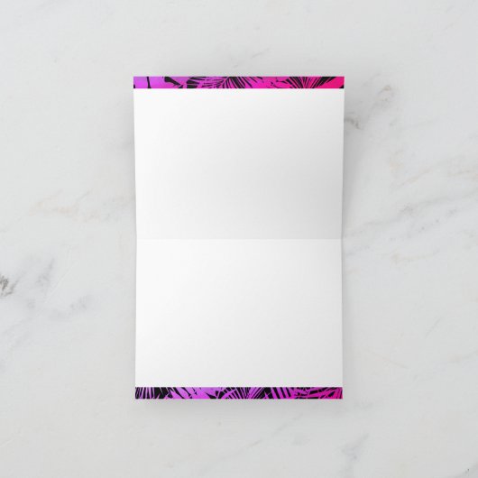 Paarse hete roze tropische palmblad script monogra bedankkaart (Binnen)