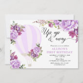 Paarse heteluchtballon bloemenmeisje verjaardagsfe kaart (Voorkant)