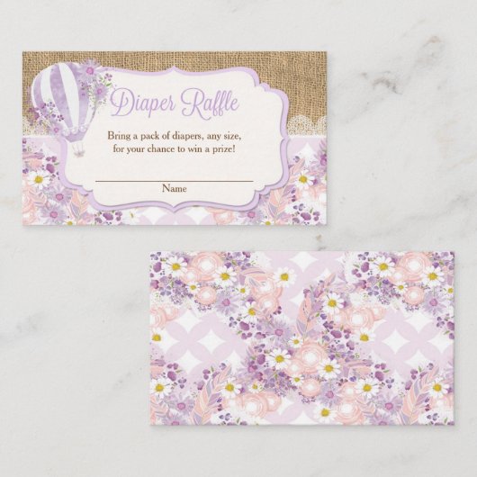 Paarse heteluchtballon, geschikt voor het vervaard informatiekaartje (Voorkant / Achterkant)