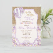 Paarse heteluchtballon meisje baby shower kaart (Staand voorkant)