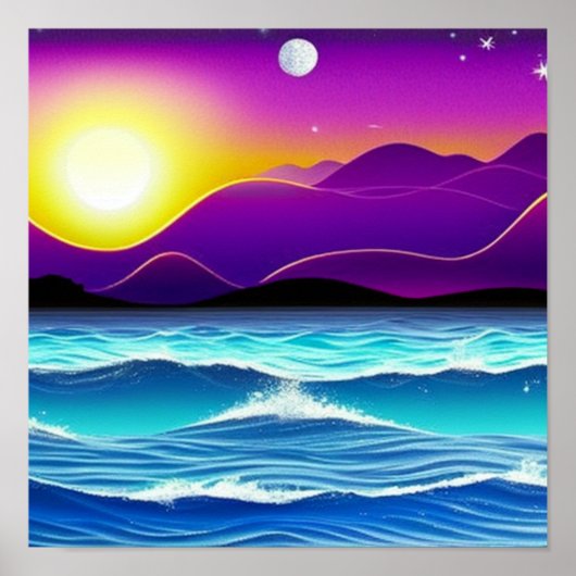 Paarse heuvels door het Poster van de Oceaan (Voorkant)