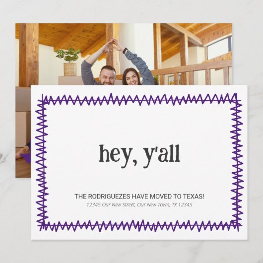 Paarse Hey Y'all - Verhuisd naar Texas Aankondiging (Voorkant / Achterkant)