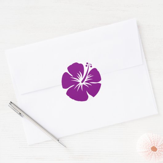 Paarse hibiscus aloha ronde sticker (Envelop)